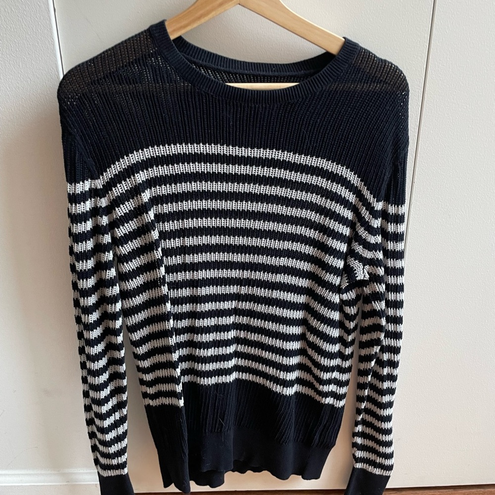 A beautiful navy / white striped sweater from All Saints, 100% cotton